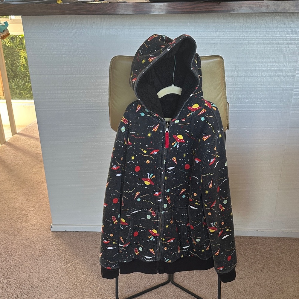 Kids Space-Themed Reversible Sherpa zip Up Hoodie - Lands End Boys 10-11 L